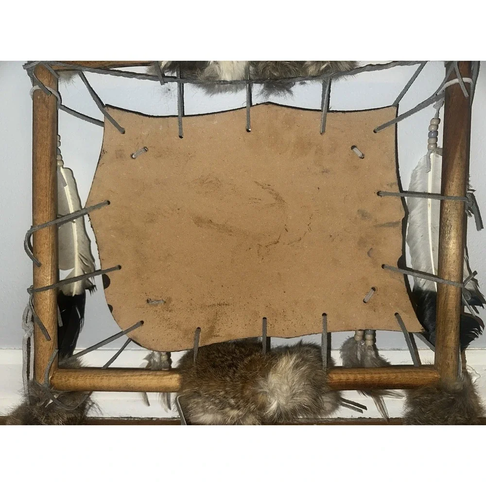 Native American Mandella Shield Hand Painted Saddle Blanket On Leather Log Frame